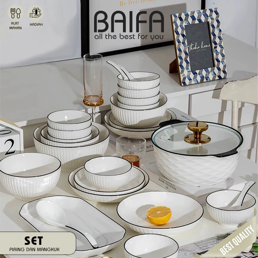 BAIFA Set 6 Piring Mangkuk Keramik Diamon