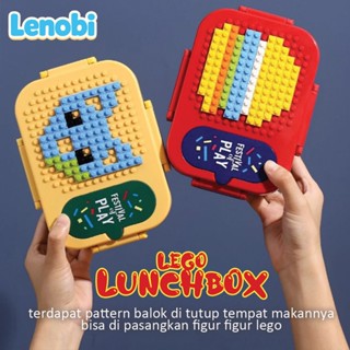 [ Bricks Lunch box ] | LENOBI | Kotak Makan 3 Sekat + Stainless SUS 304 + Sendok Garpu + Kapasitas 600 ML | Bekal Anak Sekolah BPA FREE