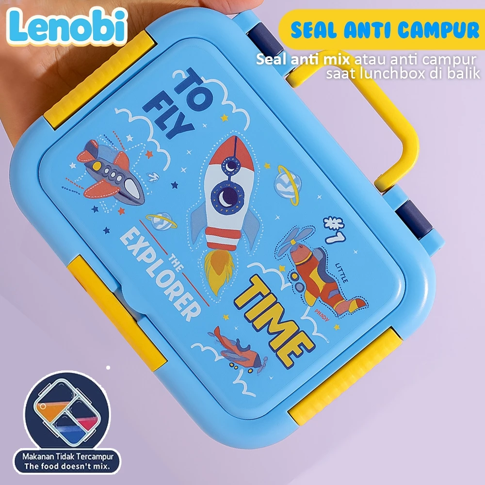 [ Orbit Lunch box ] | LENOBI | Bento box 3 Sekat  + Stainless SUS 304 + Sendok Stainless | Bekal Anak Sekolah Anti Tumpah Anti Campur |  BPA FREE