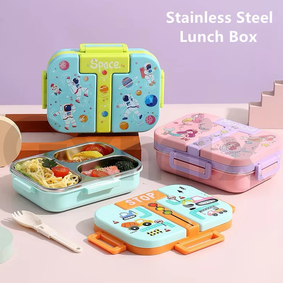 [Penjual Lokal]Kotak Makan Anak Stainless Lunch Box Sekat Motif Lucu Tempat Bekal Sekolah Anti Bocor Astro Mermaid