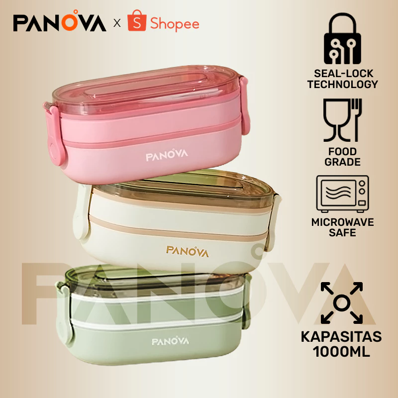 PANOVA Kotak Makan Lunch Box 1000ML Food Grade BPA Free AMAN Microwave - Anti Tumpah Tempat Bekal Sekolah/Kantor Wadah Makan PP Tahan Panas (Hijau/Putih) BTE41208