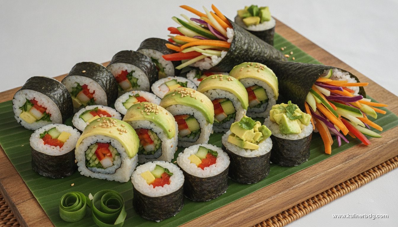Sushi Roll Sayur & Sashimi Mentimun, Vegetarian Segar