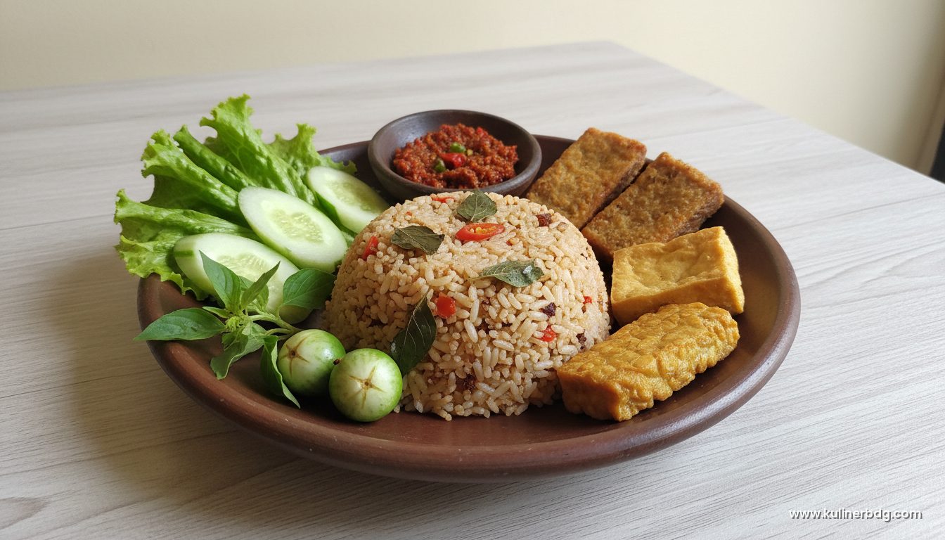 Nasi Tutug Oncom Komplit, Gepuk Tahu Tempe & Sambal Dadak Cabe Merah